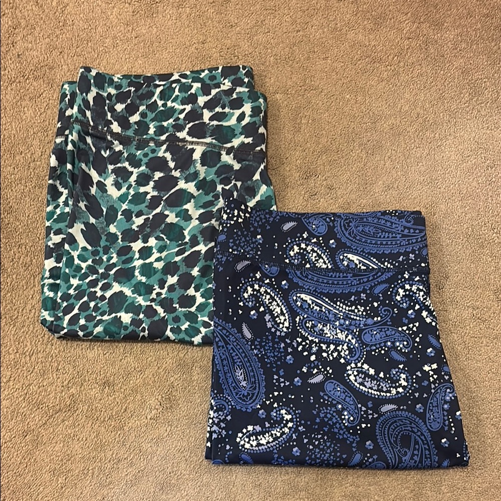 NWOT Roaman’s Green Leopard & Purple Paisley Leggings Bundle Size 1X (22/24)